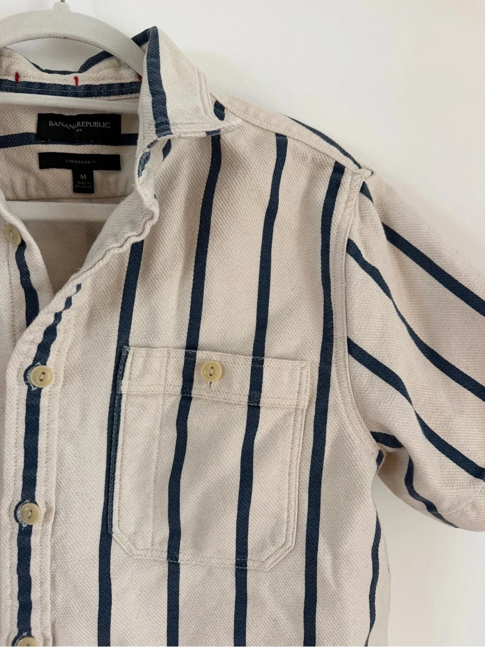 Banana Republic COTTON-LINEN INDIGO STRIPED SHIRT Summer Vacation Medium